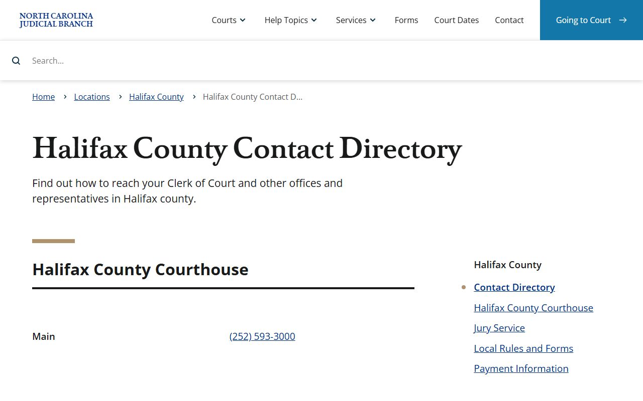 Halifax County Clerk of Superior Court contact directory