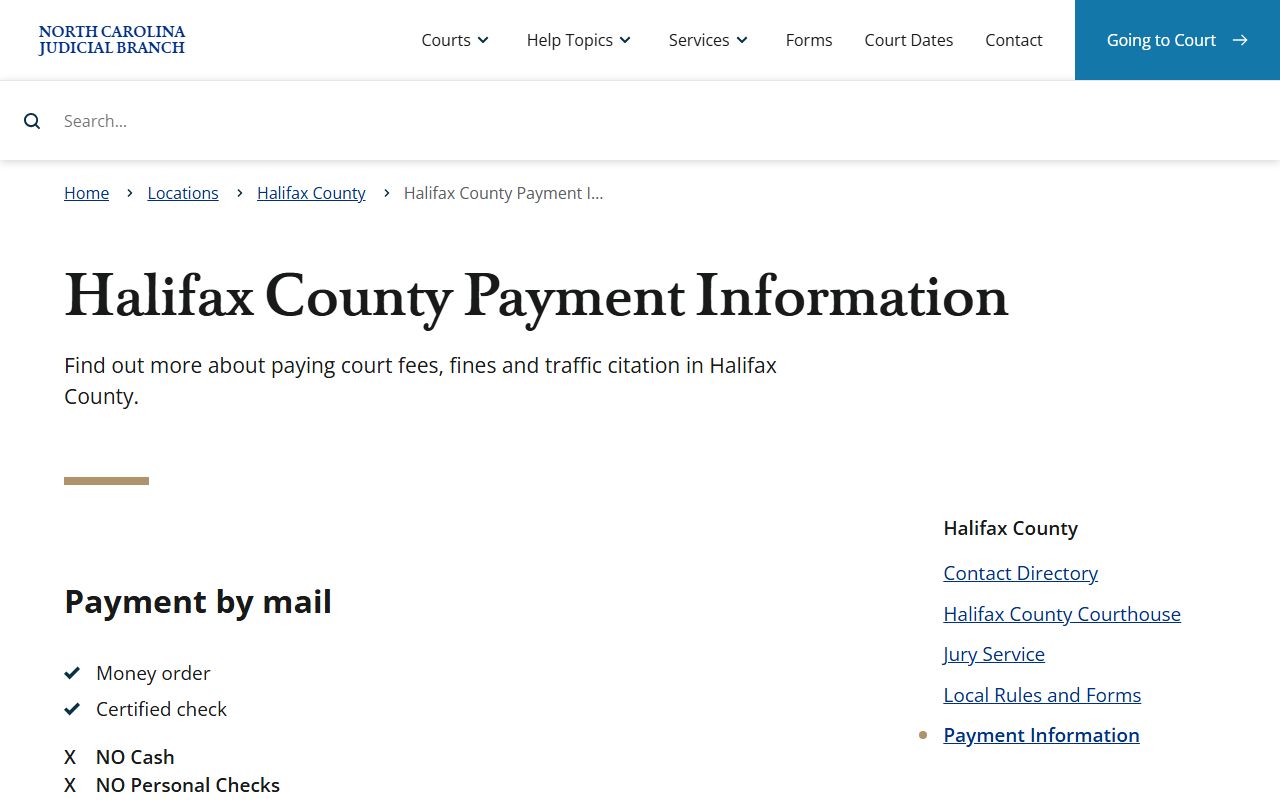 Halifax County Clerk of Superior Court payment information