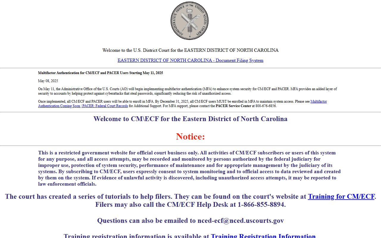 Halifax County court dockets EDNC CM ECF system