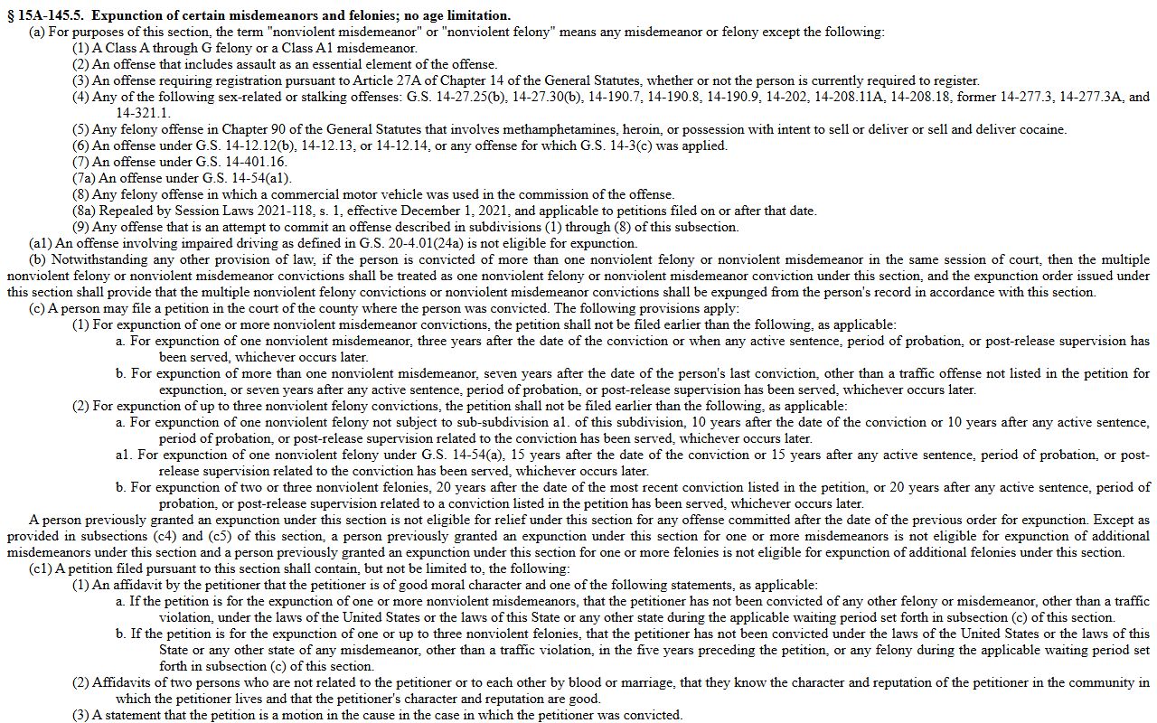 Halifax County criminal court records expunction of nonviolent misdemeanors and felonies