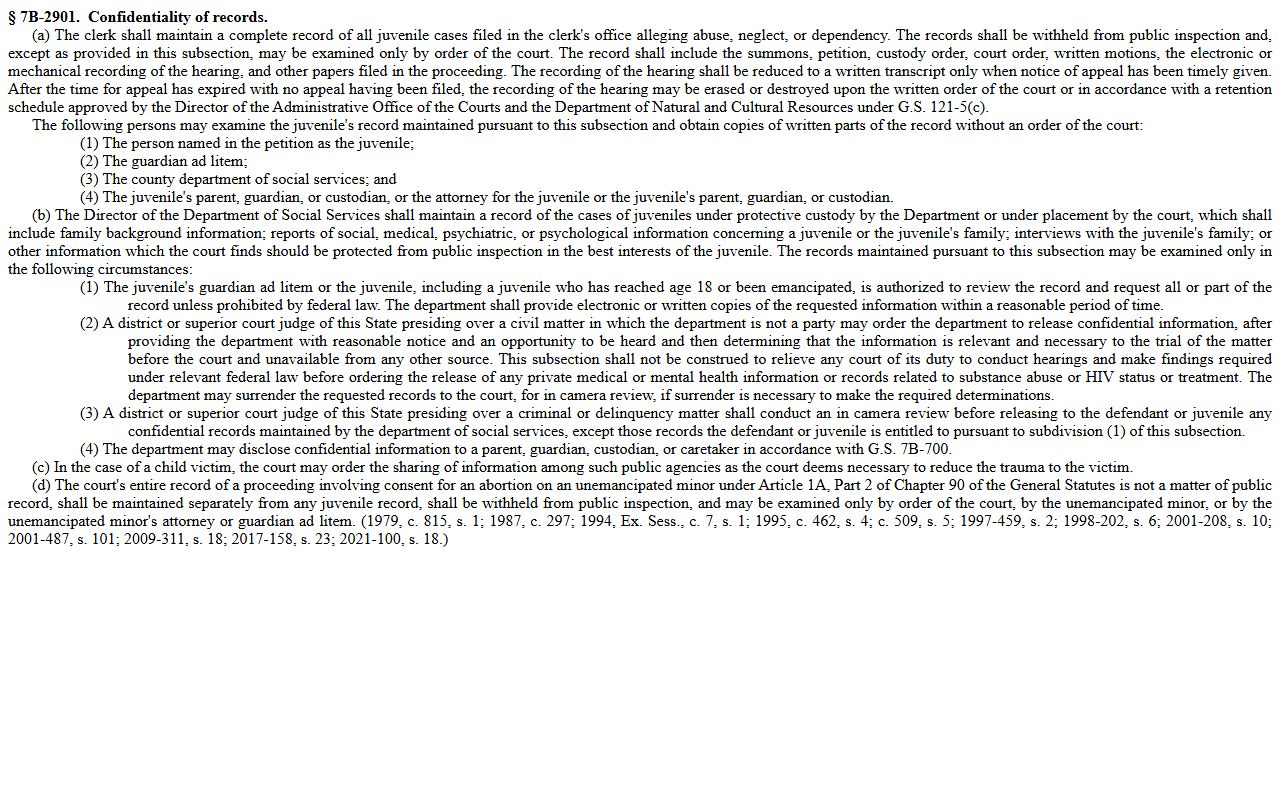 Halifax County criminal court records confidentiality of juvenile abuse neglect and dependency records