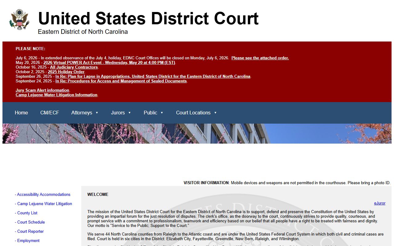 Halifax County Superior Court Eastern District federal court distinction