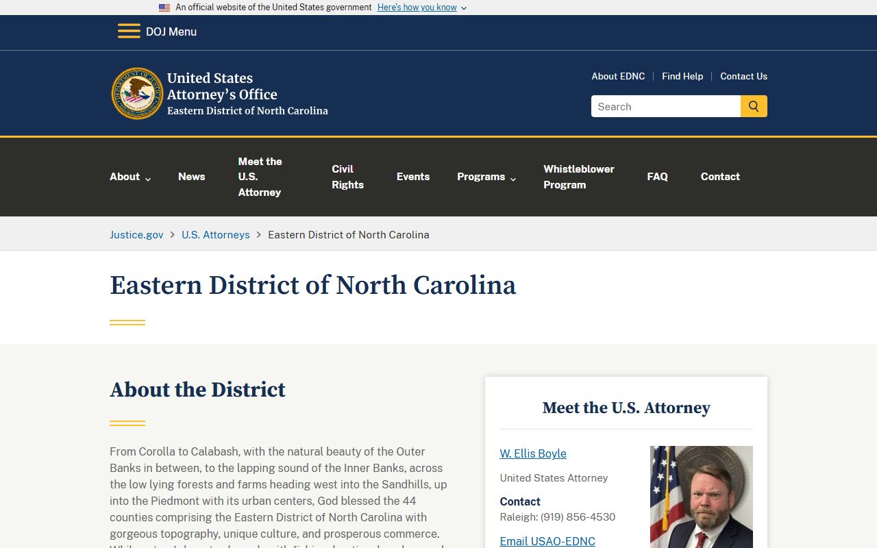Halifax County Superior Court U.S. Attorney Eastern District distinction