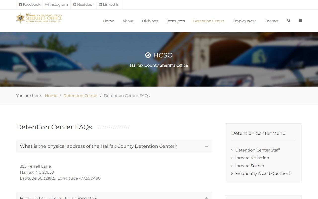 Halifax County inmate records detention center FAQ