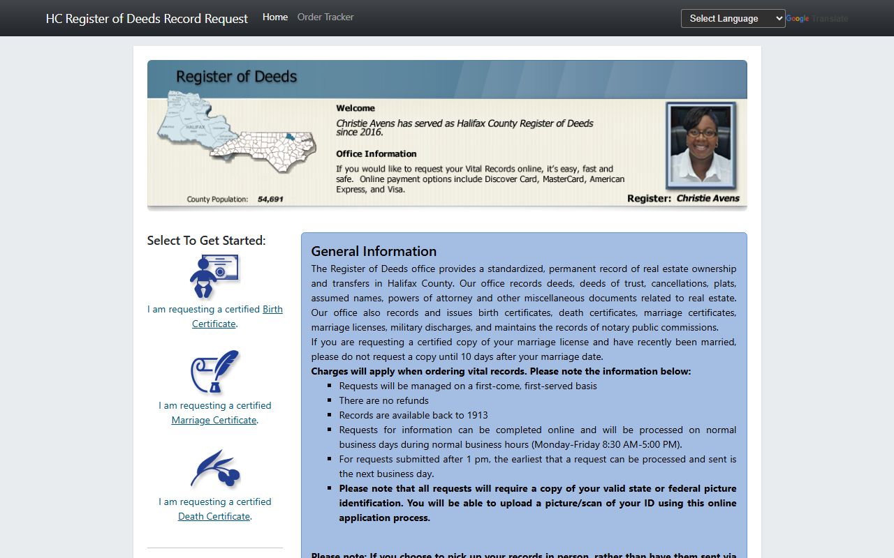 Halifax County marriage divorce records Permitium vital record request portal