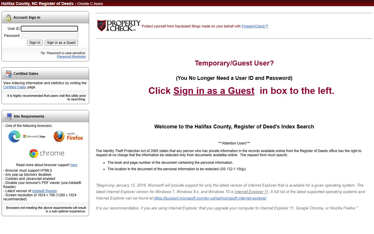 Halifax County marriage divorce records Register of Deeds eSearch portal