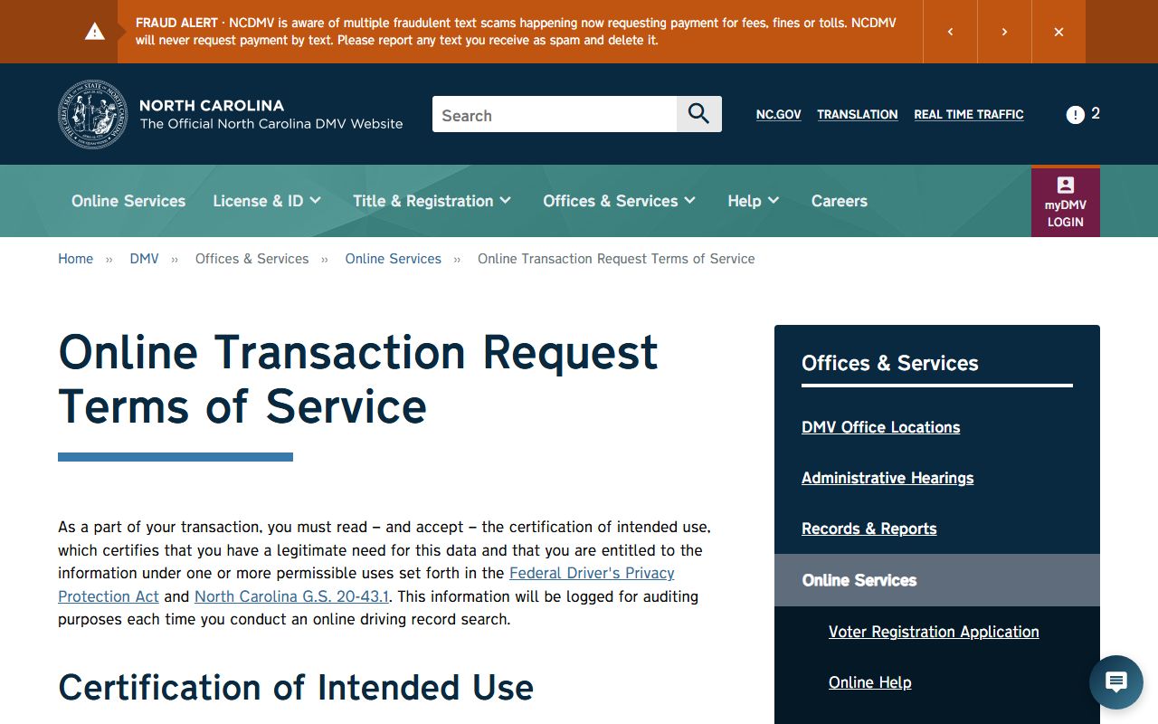Halifax County traffic court records NCDMV online driving record terms